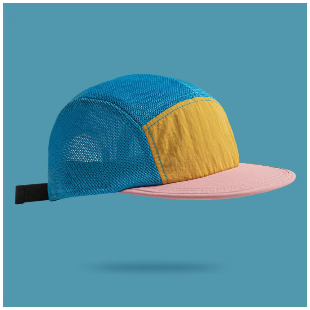 Summer Outdoor Breathable Mesh Cap 5-Panel Color-Blocked Flat-Brim Baseball Cap Quick-Dry Lightweight Sun Protection Camping Hat One Size