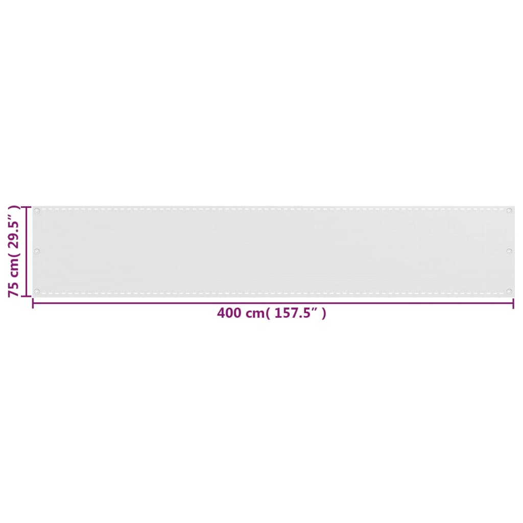 Balcony Privacy Screen HDPE 75x400 Cm White