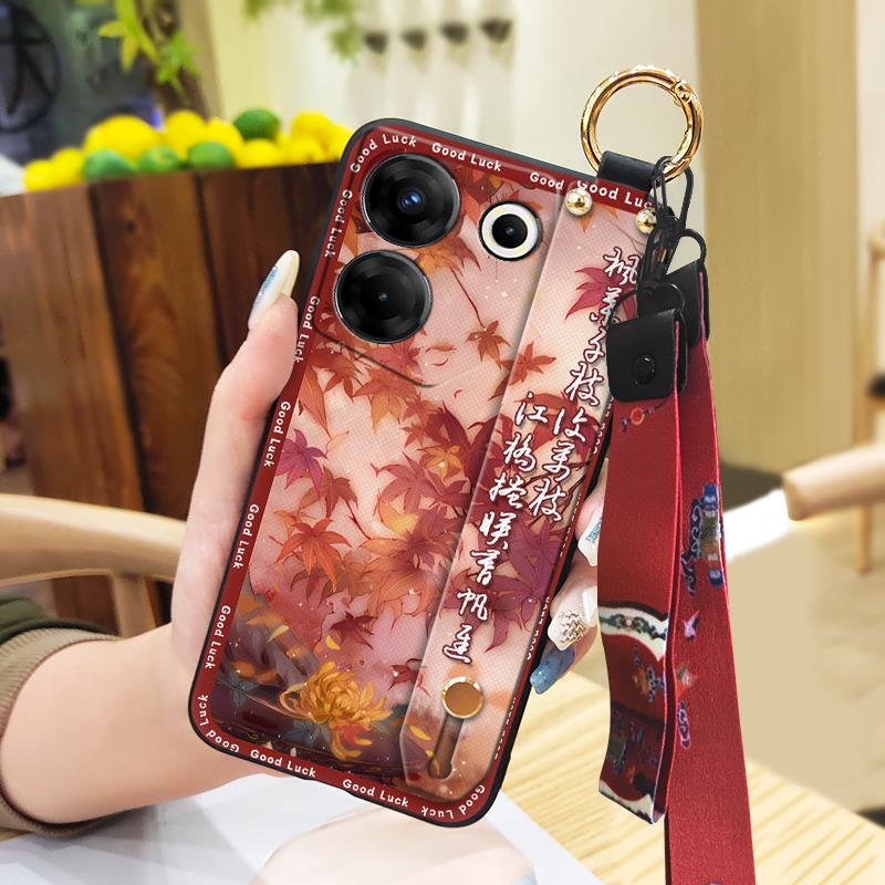 For Mom Chinese Style Phone Case For Tecno Camon20 Pro 5G/CK8n Fashion Wrist Strap Soft Case Phone Holder Dirt-resistant