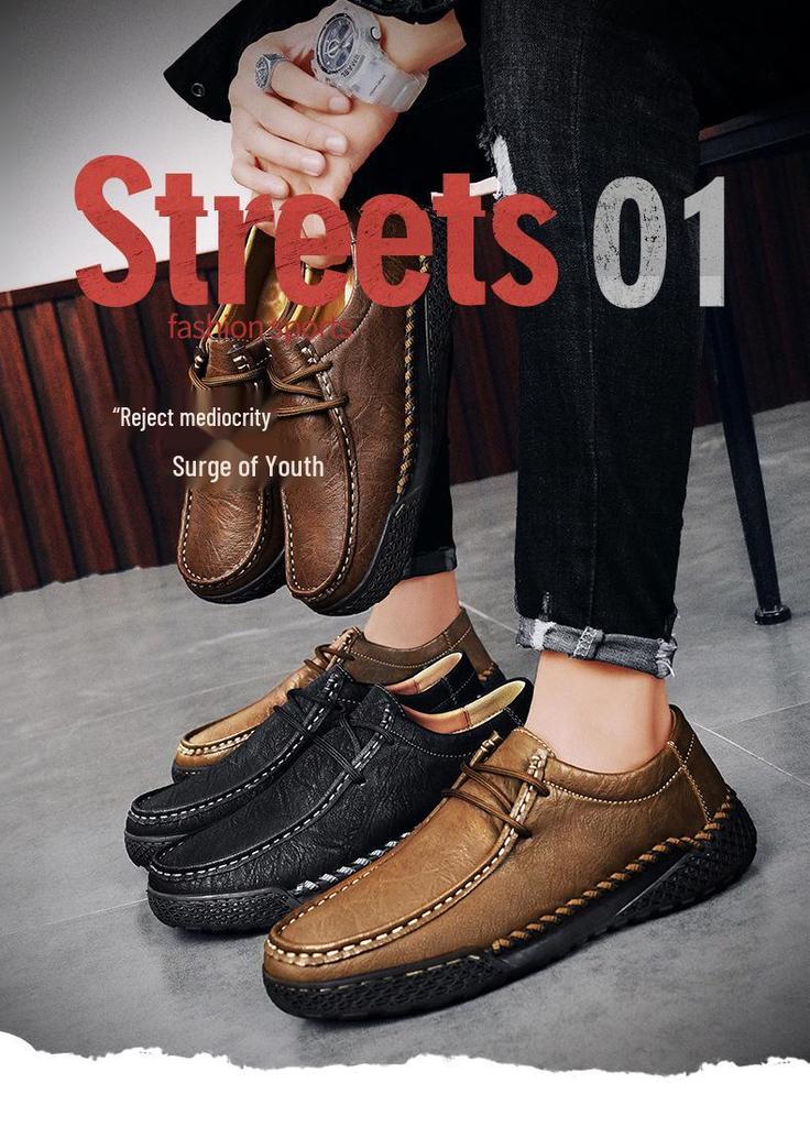 Handmade Men's Soft Sole Leather Loafers - Winter Casual Flat Large Size