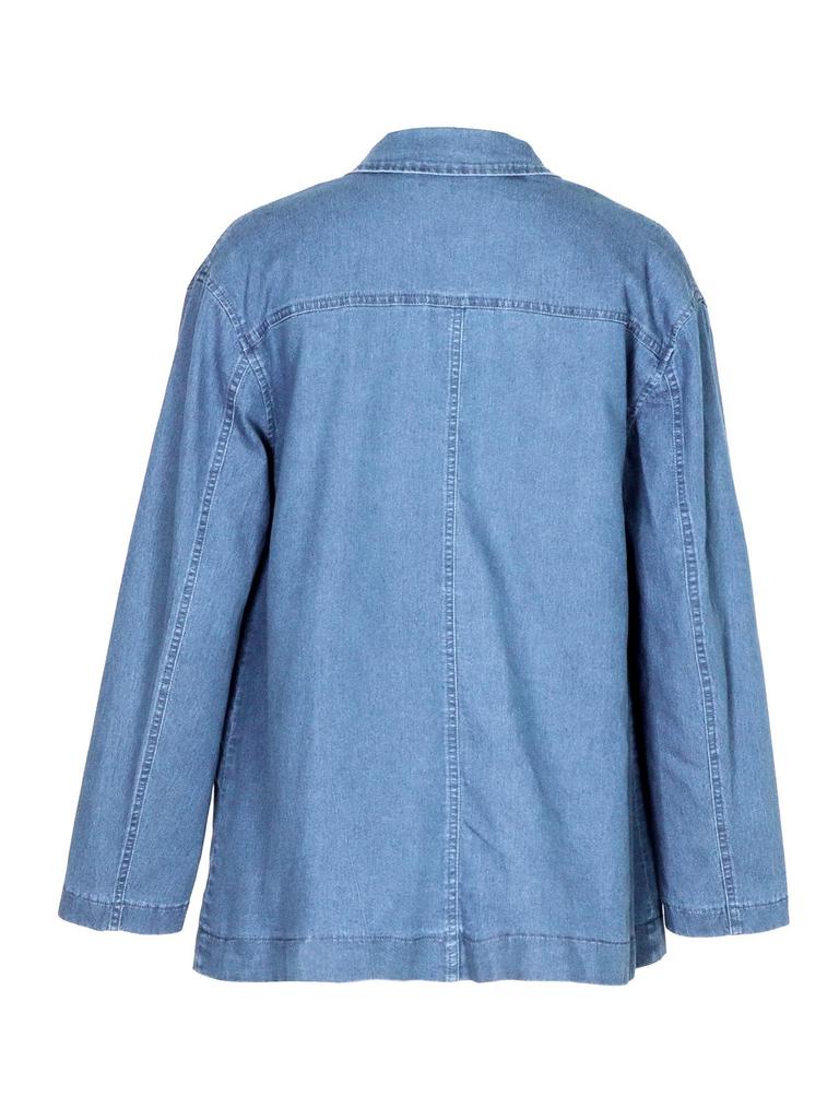 Elegant Casual Long-Sleeve Denim Jacket for Women - Loose Fit with Notched Collar and Buttons