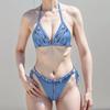 2024 Retro Denimowe Bikini: Europejski i Amerykański Styl Strój Kąpielowy z Odkrytymi Plecami i Rozcięciem dla Kobiet