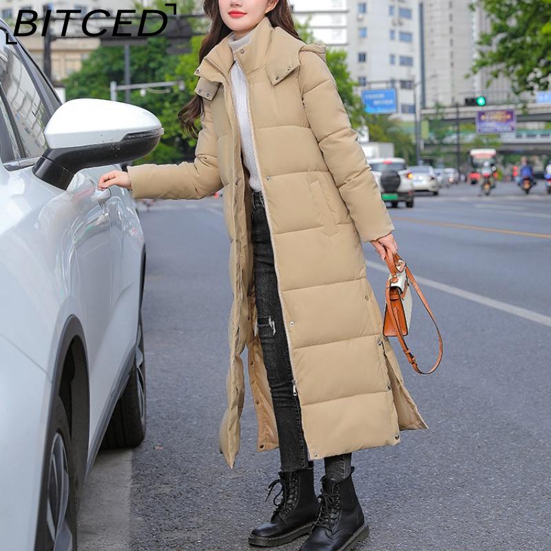 BITCED Winter Cotton Coat for Women - Extended Length, Knee-Length, Slim Fit, Bestie Style, Warm and Thickened Mid-Length Quilted Jacket