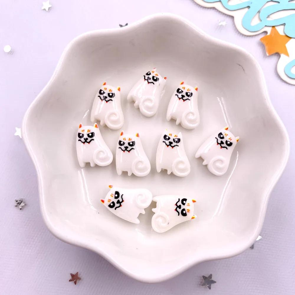 30pcs Resin Mini Colorful Painted Bat Pumpkin Skull Ghost Cat Figurines Flat Back Scrapbook DIY Halloween Decor  Nail Art M439 F