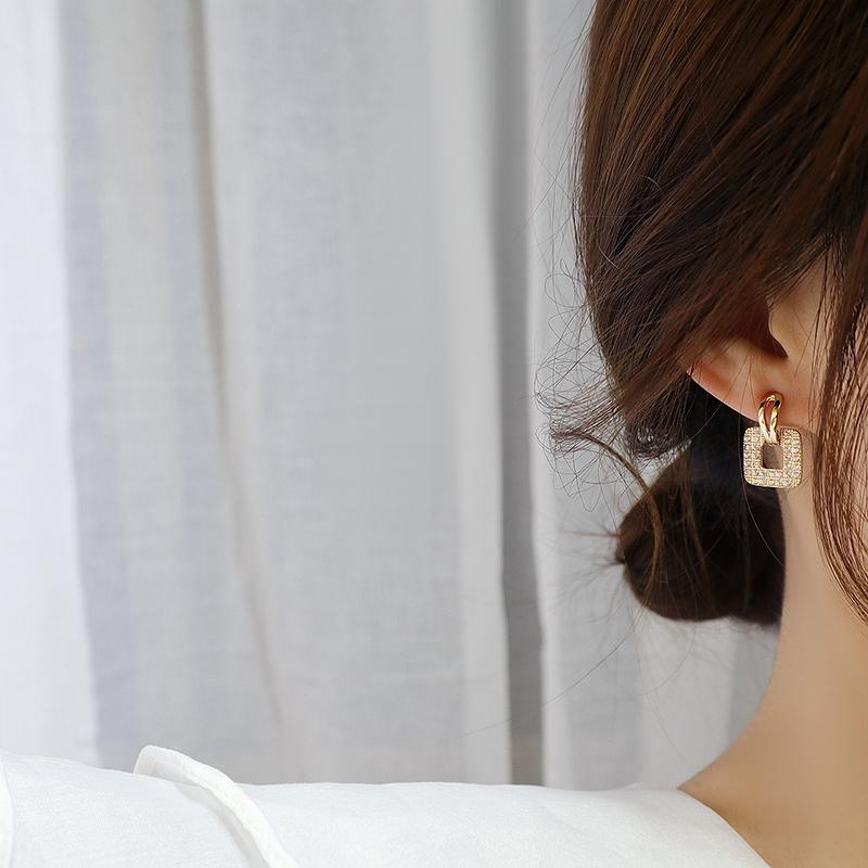 AAA Zircon Geometric Stud Earrings Shiny Rhinestone Jewelry for Women Wedding Party