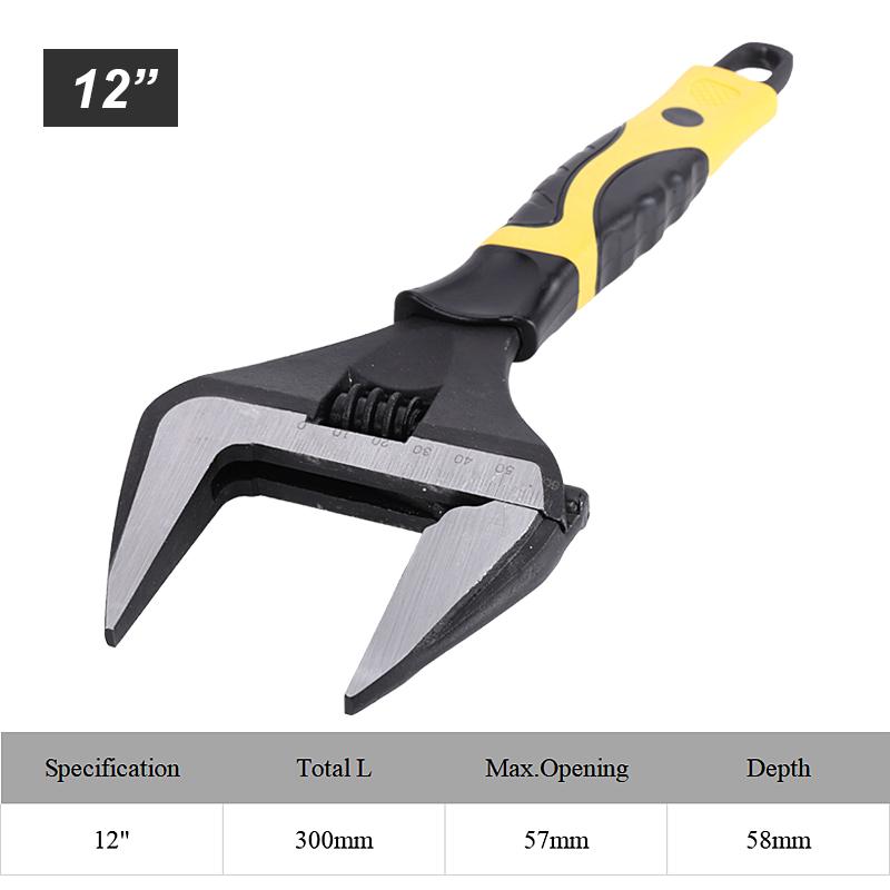 6-12 Inch Adjustable Wrench Wide Jaw Opening Wrench with Rubber Anti-slip grip for Automotive Plumbing and Household Repairs