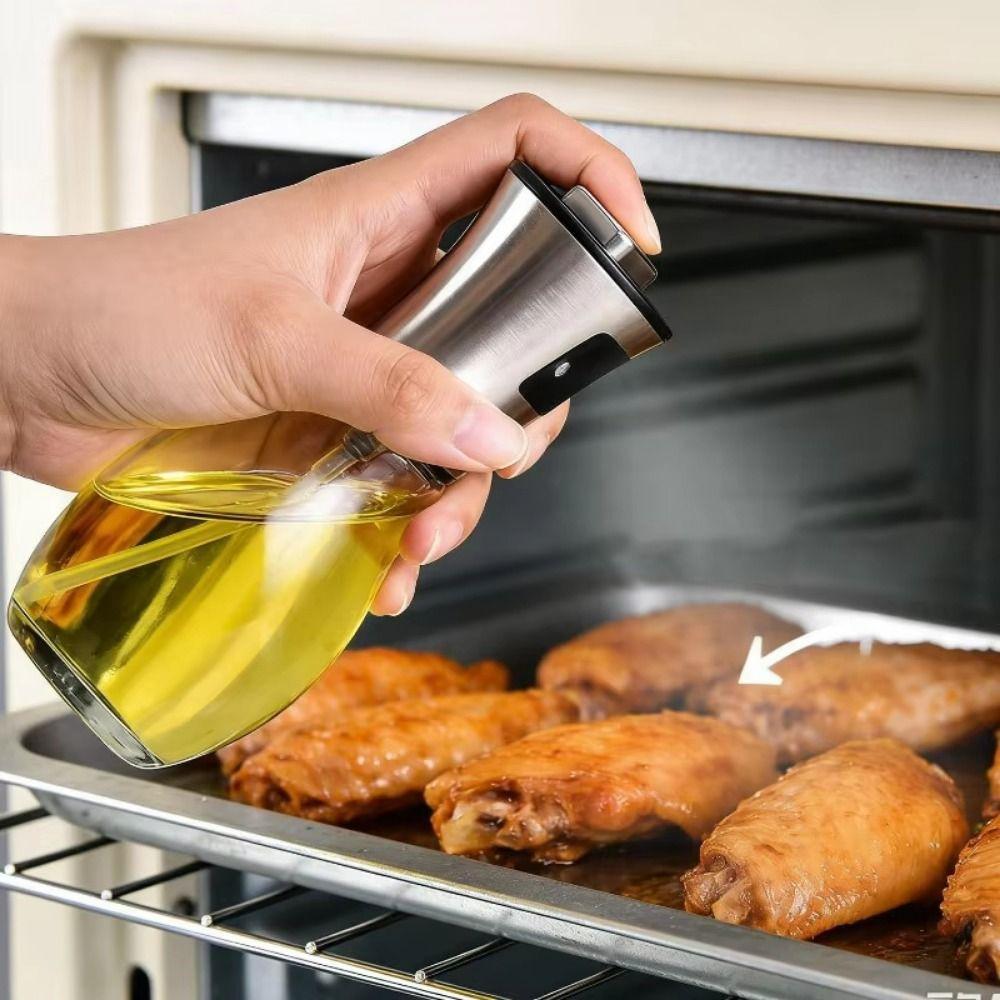 Fine Spray Oil Spray Bottle Stainless Steel Oil Dispenser Bottle Glass Oil Sprayer Household