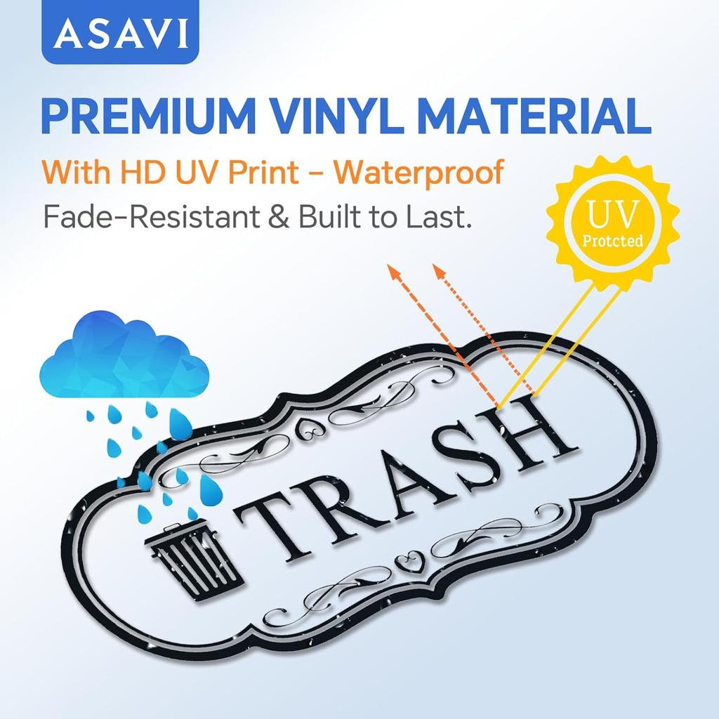 Trash & Recycle Stickers – 2-Pack Self-Adhesive Vinyl Labels, Waterproof & Durable (Transparent Background with Black Text, Medium 6.3 x 2.7