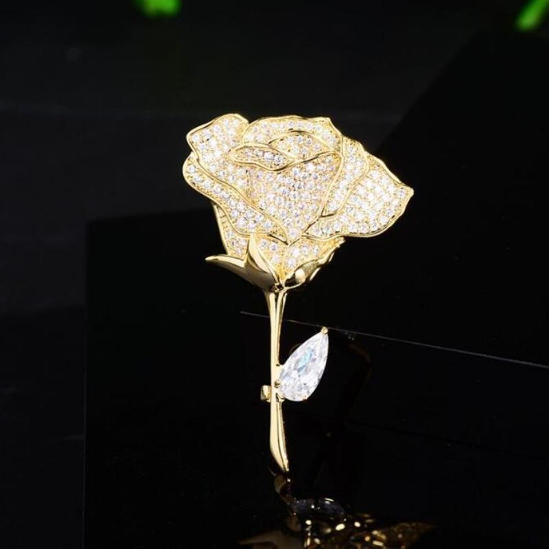 1 Broche Delicado de Rosa para Mulheres Homens Broches Fofos de Flor Planta Incrustados Zircônia Joias Acessórios da Moda Presentes de Festa