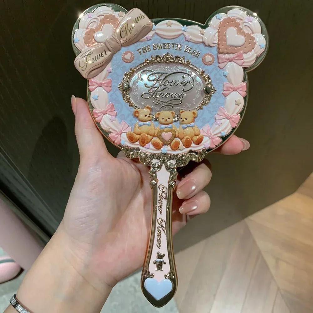 Flower Knows Limited Edition Pop-Up Store Pastel Pink Blue Aesthetic Hand Mirror with Powder Puff And Canvas Tote Bag for Makeup