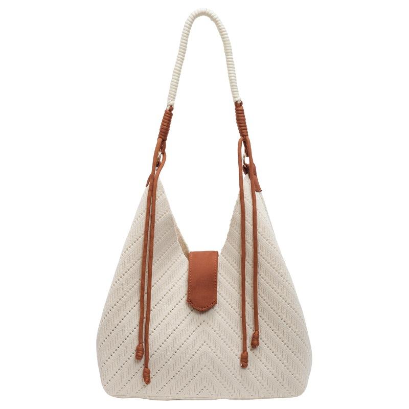 

Simple commuter large-capacity bag women s spring and summer new straw woven beach bag portable shoulder vegetable basket One size бежевий