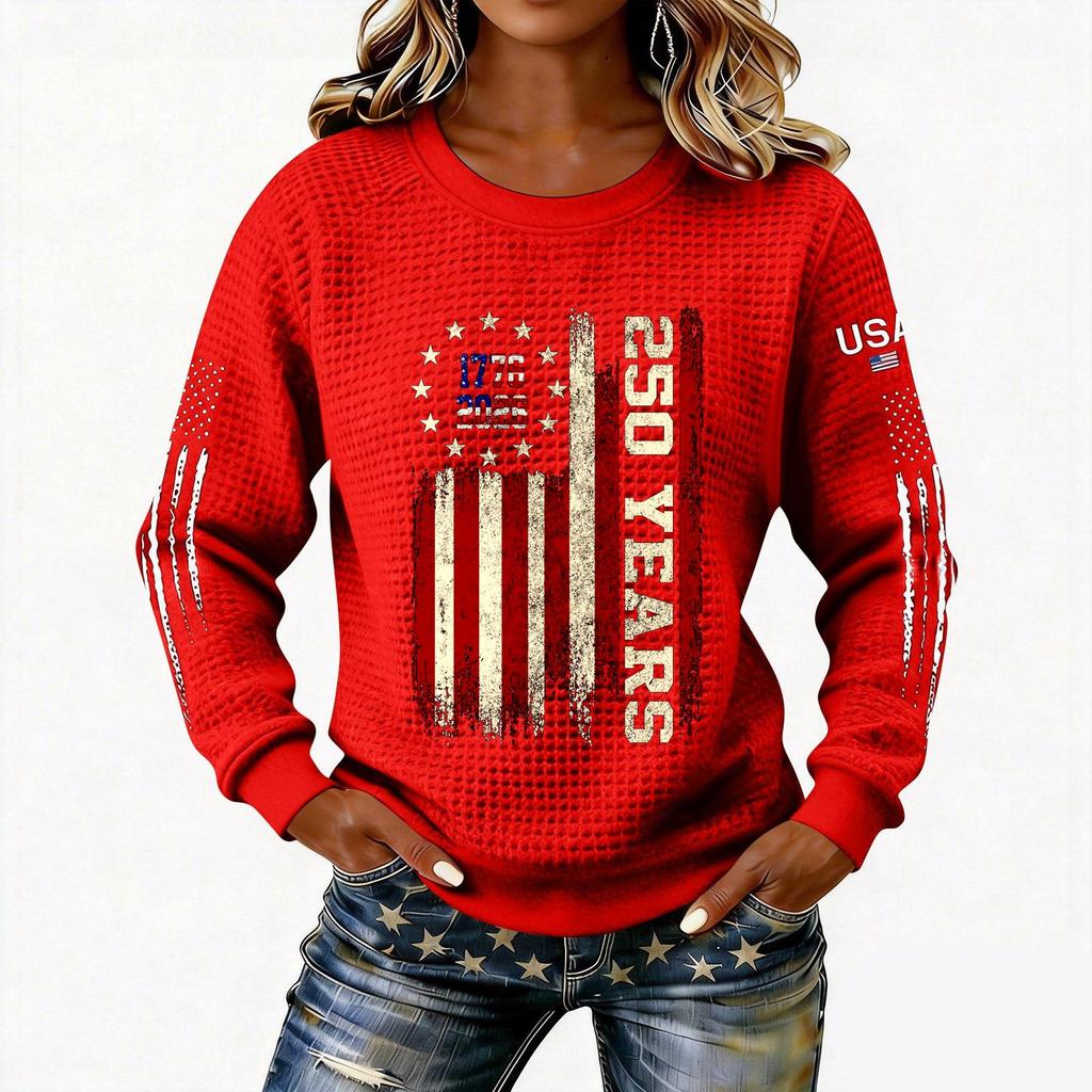 Women's Fashionable Lightweight Long-Sleeved Pullover Sweatshirt With Printed Round Neck