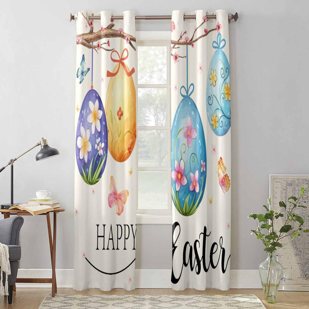 Easter Eggs On Tree Branch Window Curtains for Living Room Bedroom Curtain Modern Kitchen Blinds Drapes Curtains