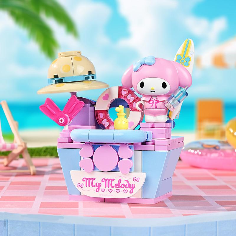 Keeppley  Building Block Summer Party  Splicing Toy Kuromi My Melody Pochacco Model Ornaments Gifts