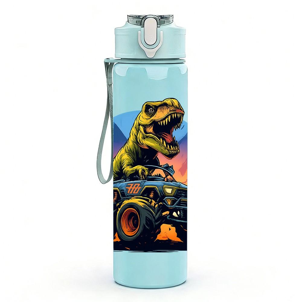 1PC Dinosaur Monster Truck Art 750ml Color Plastic Sports Water Bottle Leakproof Flip Straw Lid Suitable for Sports Office Home Use