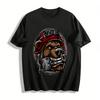 Furious Brown Bear Biker Print T-Shirt Retro Hardcore Mechanical Style Top Pure Cotton T-shirt