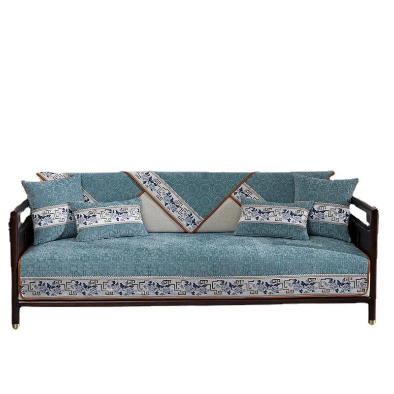 Chinese Style Sofa Cushion Cotton Four Seasons Universal Fabric Non-slip Simple Double-sided Embroidery Nordic Towel Cover