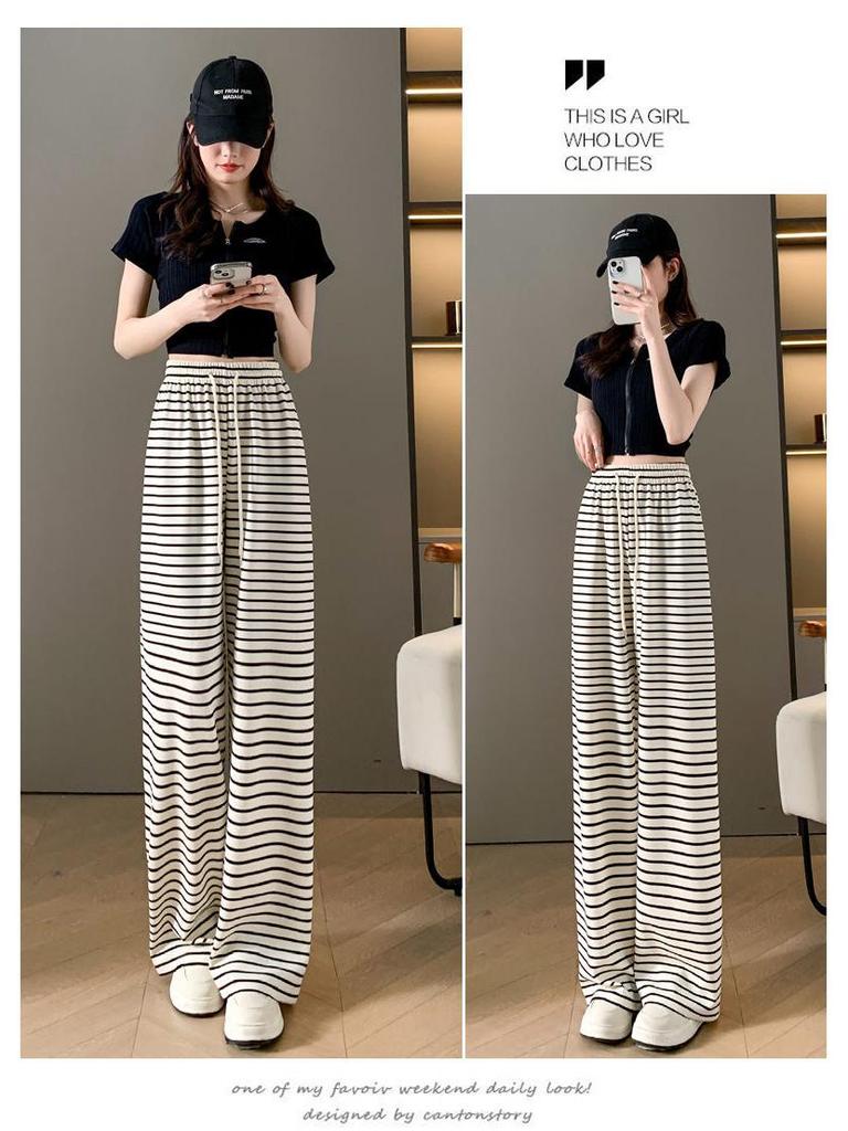 2023 Gestreifter Zebra-Print Weitbeinige High-Waist Freizeit-Hose für Damen