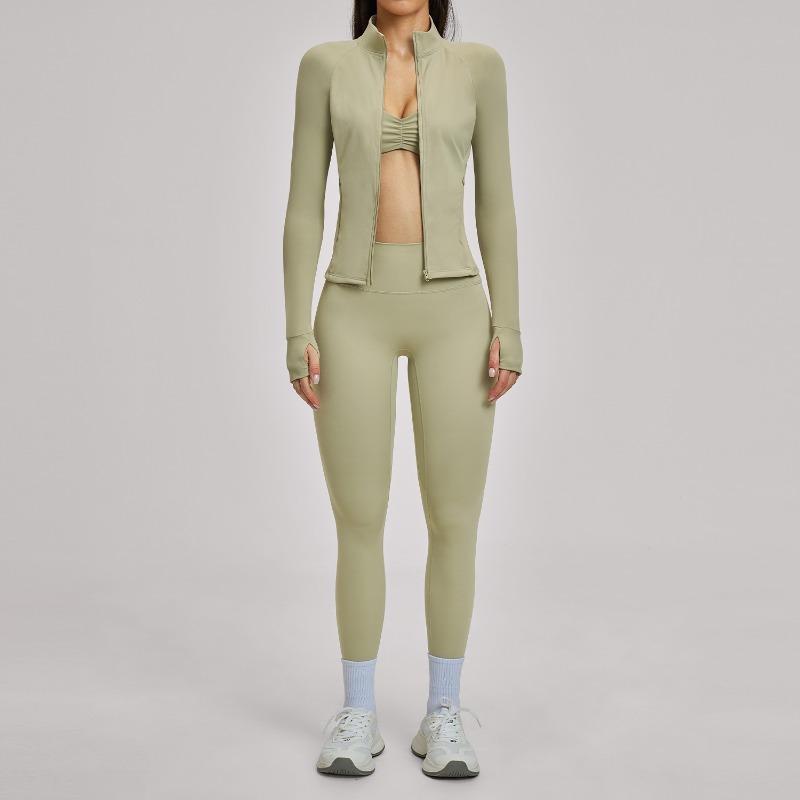 Fitness set, brushed zipper casual set, women's outdoor cycling and running sports three-piece set