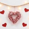 Valentine's Day Christmas Heart Shaped Wreath with Bow Pink Tinsel Door Decor Wedding Party Anniversary Wall Hanging
