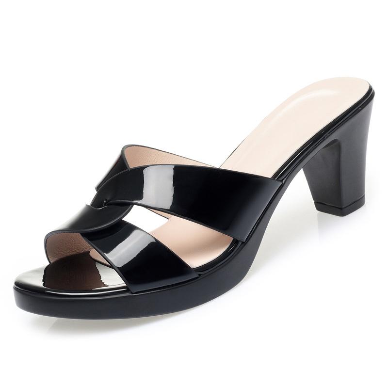 Fashion Summer New Fashion Elegant Lacquer Leather Outdoor Wear Soft Bottom Slipper for Women 2024 Fish Mouth High Heel Sandal