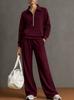 Conjunto de chándal de 2 piezas para mujer, sudadera con media cremallera y cuello, pantalones de pierna ancha, conjunto informal holgado para otoño e invierno