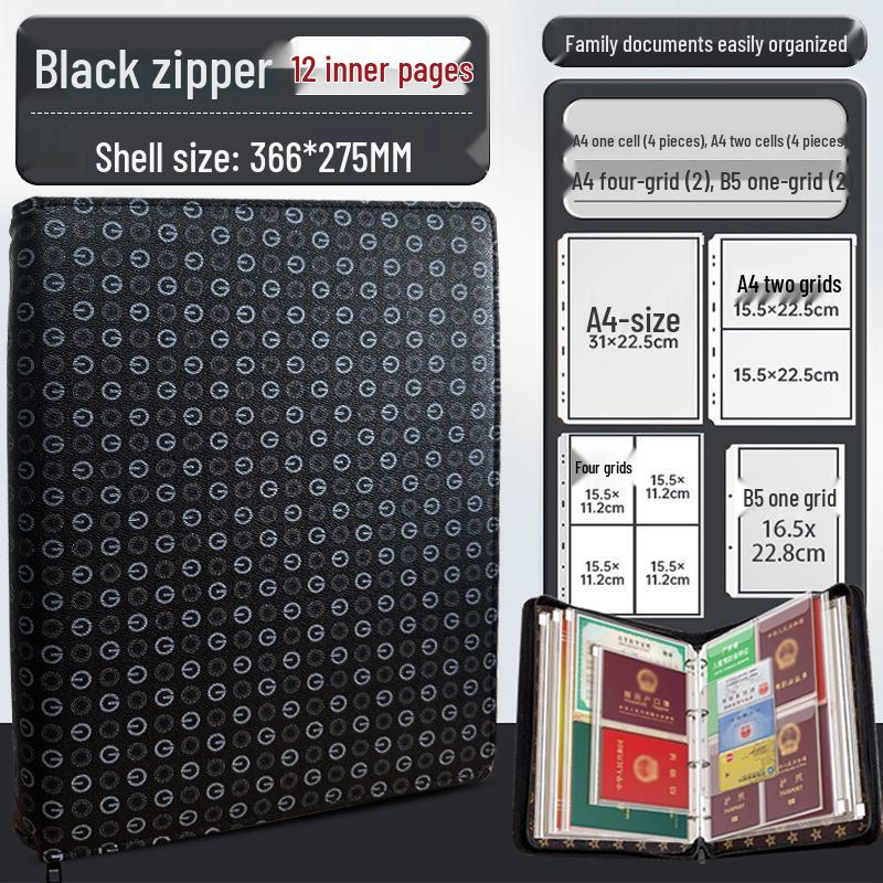 Family Document Storage Bag: Leather Magnetic Buckle A4 Album for Certificates, Receipts & Documents