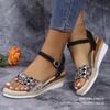 Roman color matching wedge heel large size fashion round head thick bottom open toe women's one-word buckle new wish2025