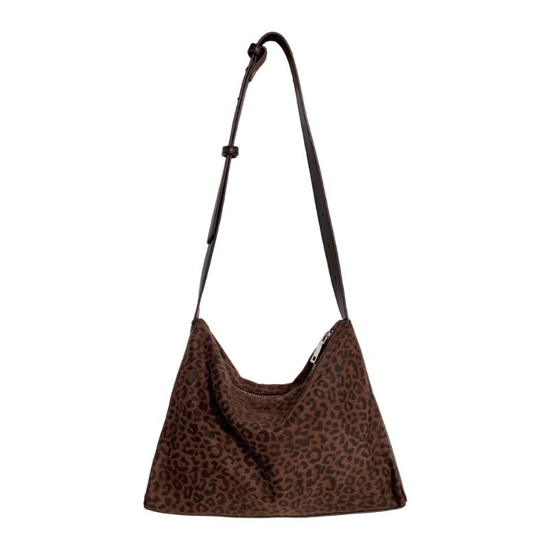 Retro Leopard Print Bag Autumn and Winter Suede Splicing Design Underarm Bag High-end Niche Fashion Shoulder Bag Women