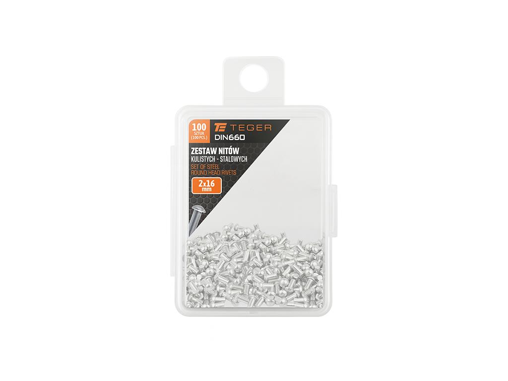 Set of steel spherical rivets (2x16mm), DIN660, (100 pcs), Teger