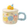 High Appearance Mug with Lid Spoon, Cute Ceramic Water Cup, Cartoon Small Coal Ball Couple Water Cup Gift, Breakfast Cup