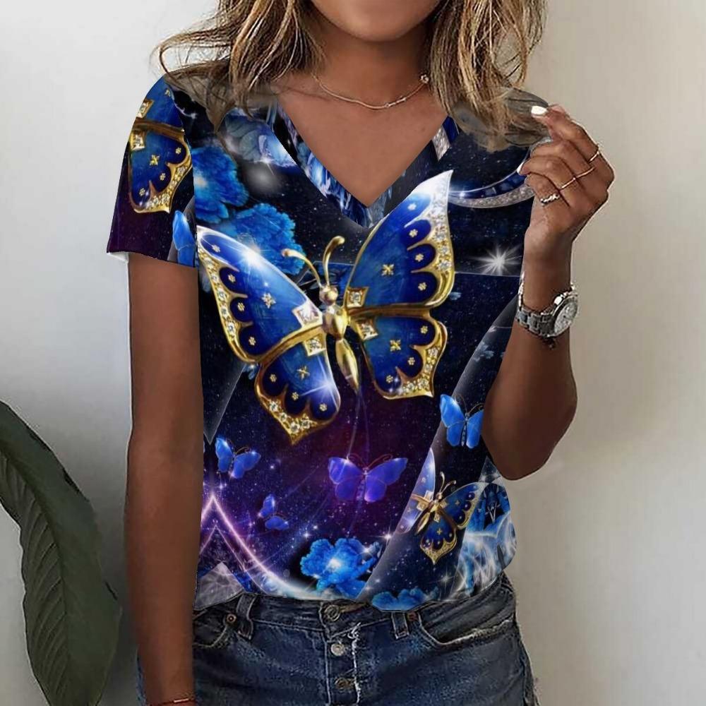 Fashion Sunflower Floral 3D Print Summer Women V-Neck  Harajuku Oversized Streetwear Y2k