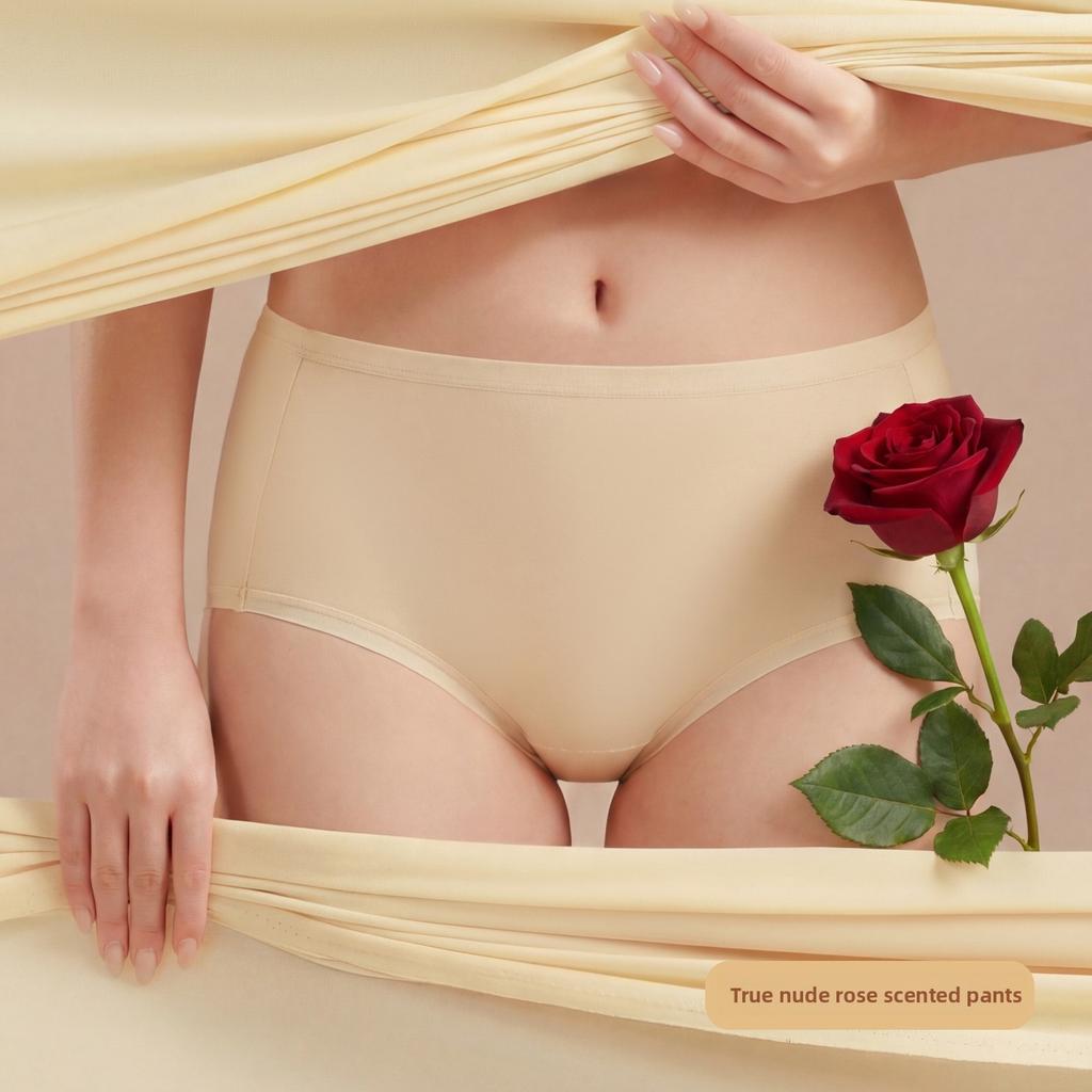 Women's Summer Ultra Thin Rose Fragrance Anti  Bacterial Quick  Drying Breathable Invisible Ice Silk No Trace Briefs