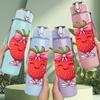 1PC Strawberry Fruit Cartoon Character Print 750ml Color Plastic Sports Water Bottle Leakproof Flip Straw Lid Suitable for Sports Office Home Use