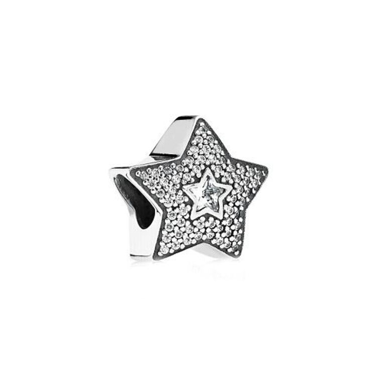Pandora Fashion Trend Paved Wish Star 925 Silver Jewelry Accessories Unisex Jewelry 791384CZ Box,F,Silver