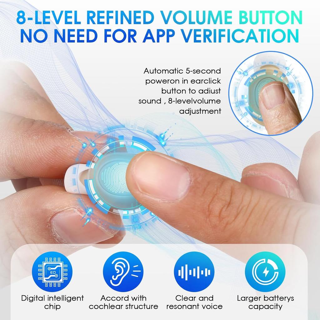 Hallókészülékek időseknek, újratölthető hallókészülék zajszűrővel, 16 csatornás OTC hallóerősítő hordozható kijelzős töltőtokkal