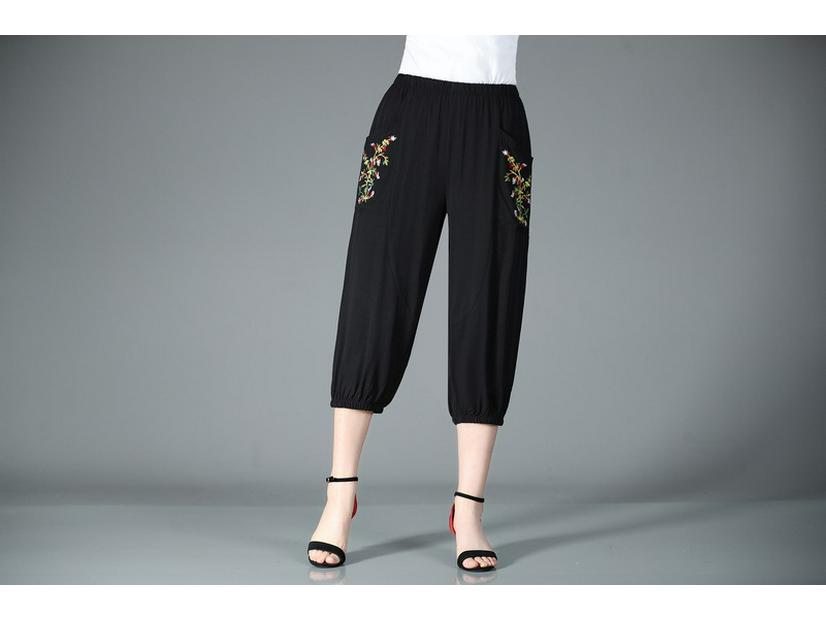 Mom's Summer Embroidered Cotton Linen Pants - Breathable Casual Fit for Women