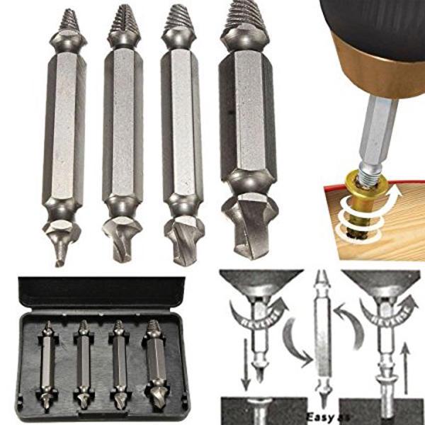 4pcs Screw Removal Tool Broken Damaged Screw Bolt Extractor Set Remover Drill Bit Tool