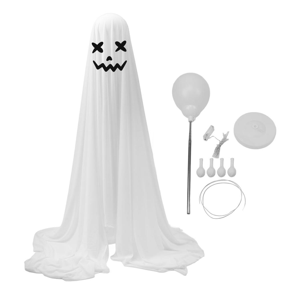 White Cloth Ghost Decor Adjustable Height Cute Unique Lighted Fabric Ghost with String Light for Party Porch Yard Home