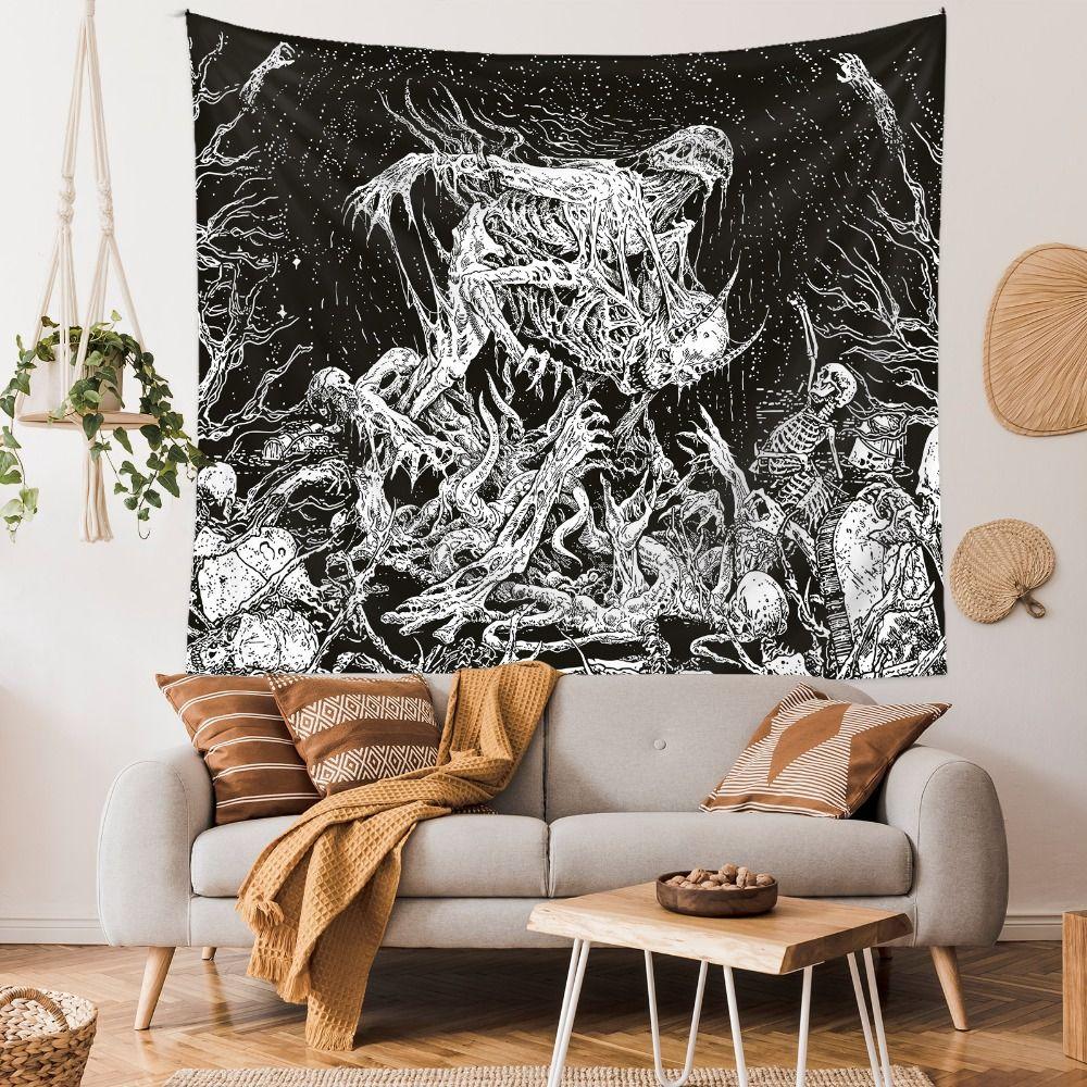 Psychedelic Black Skeleton Tapestry Gothic Wall Rug Wall Hanging Blanket  Home Decoration