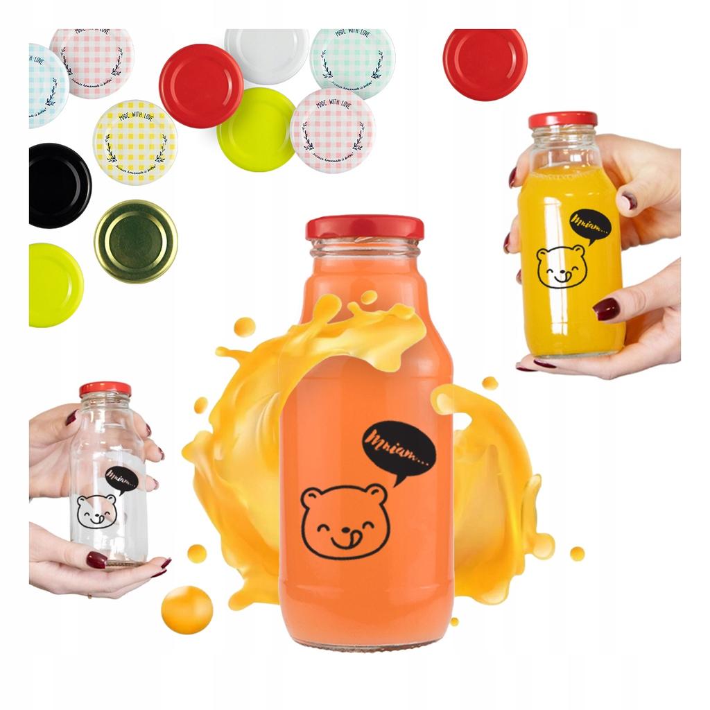 50x Winnie the Pooh Bottle 330ml with PRINT JUICE BOTTLES SYRUP GLASS BOTTLES