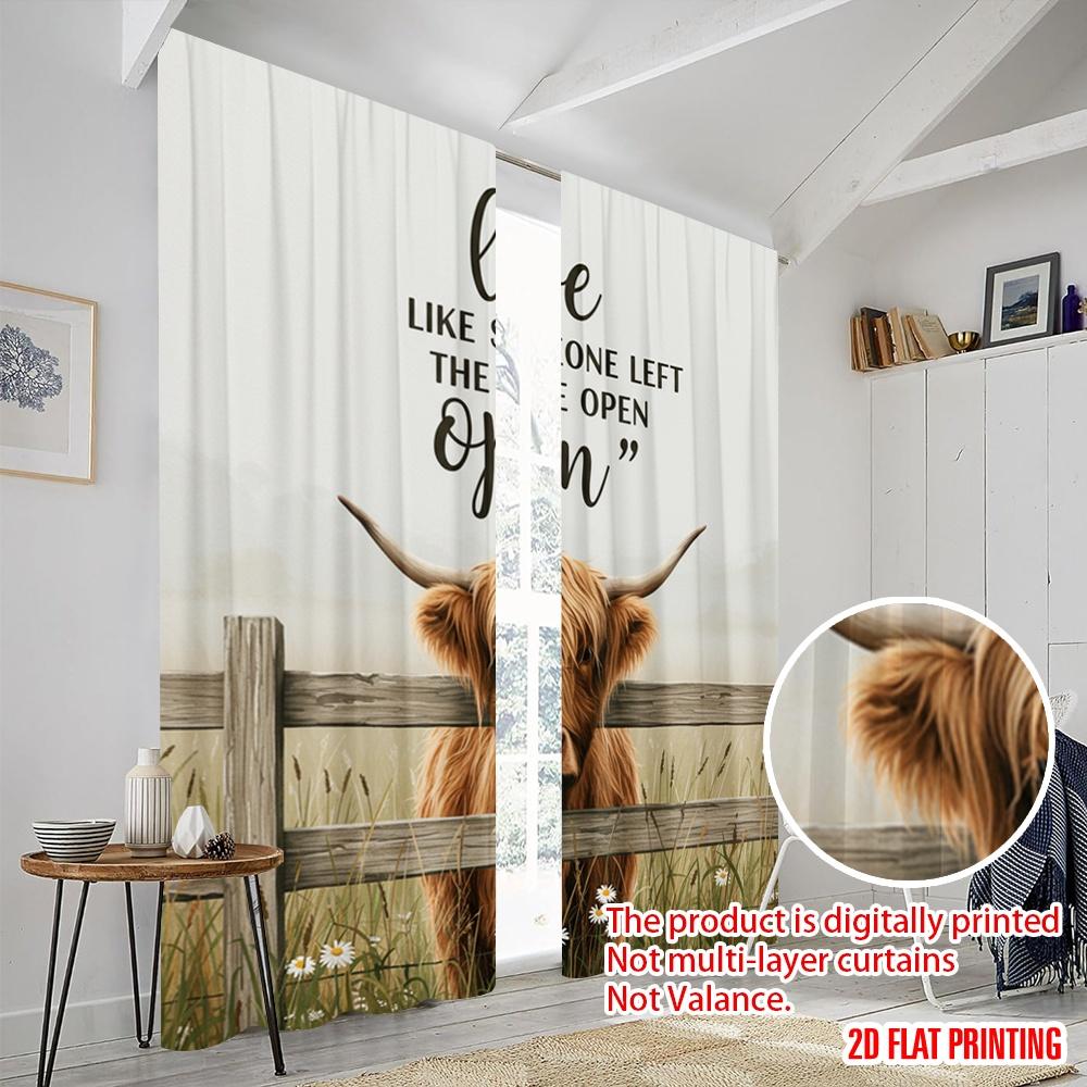 2pcs 2D flat printing Drapes Highland Cow Fence Open Polyester Fabric Without Electricity Festive Wall Decor Use for Booths