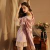 Private Sexy Pajamas, Women's Long-sleeved Satin Lace Lace-up Nightgown and Robe