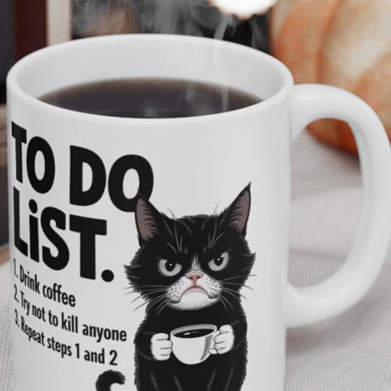 Cat To-Do List Coffee Mug Ceramic Tea Cup with Humorous Checklist