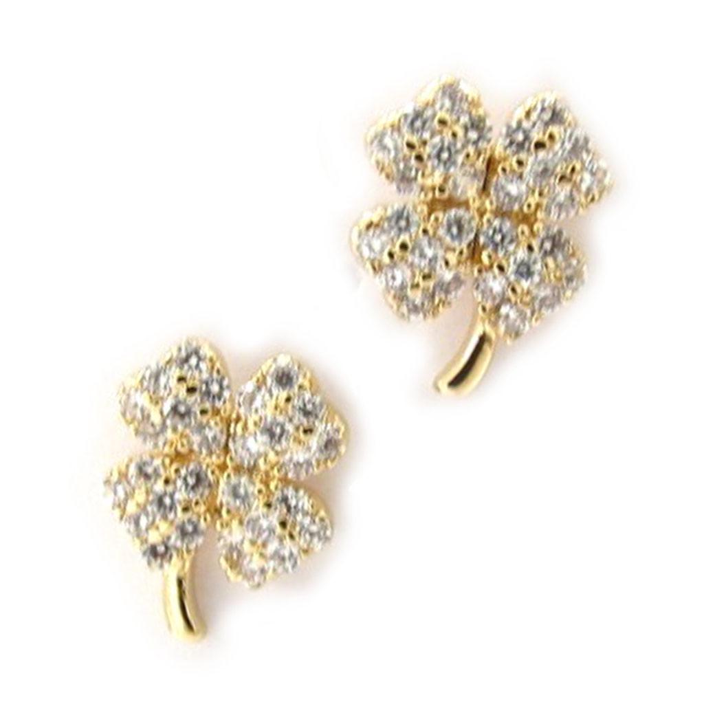 Les Trésors De Lily [K6652] - Cercei placati cu aur '4 Leaf Clover', aur alb - 14x10 mm