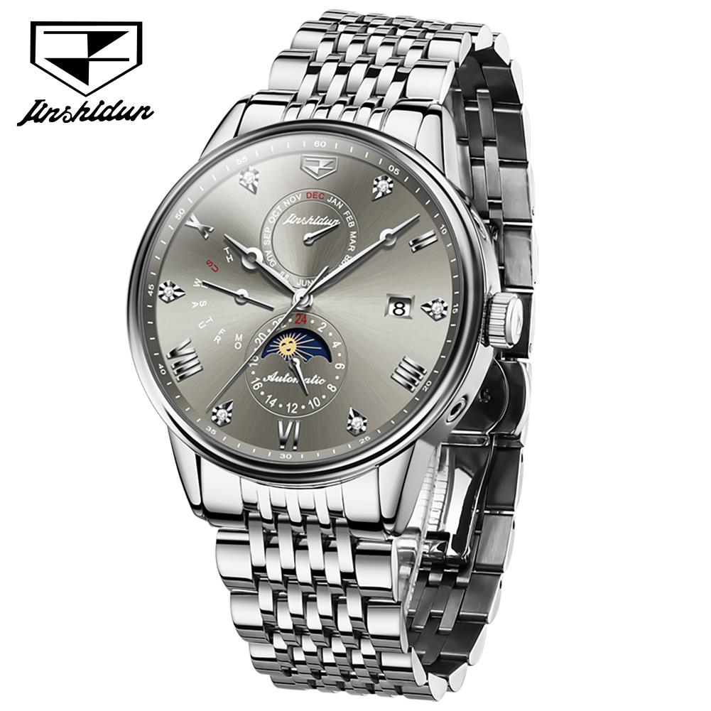 

JINSHIDUN Новые деловые и развлекательные мужские часы полностью автоматические водонепроницаемые светящиеся многофункциональные механические часы мужские часы