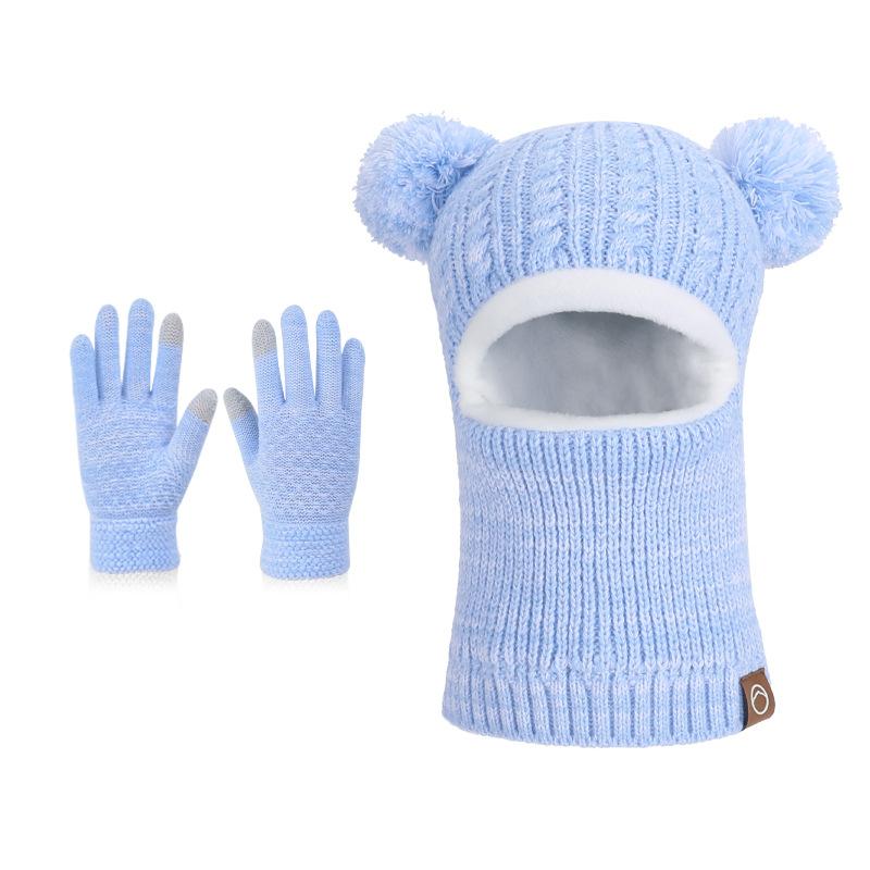 Winter Baby and Baby Warm Knitted Woolen Hat, Children's Hat, Integrated Scarf, Thick Velvet Ear Protector, Headband Cap