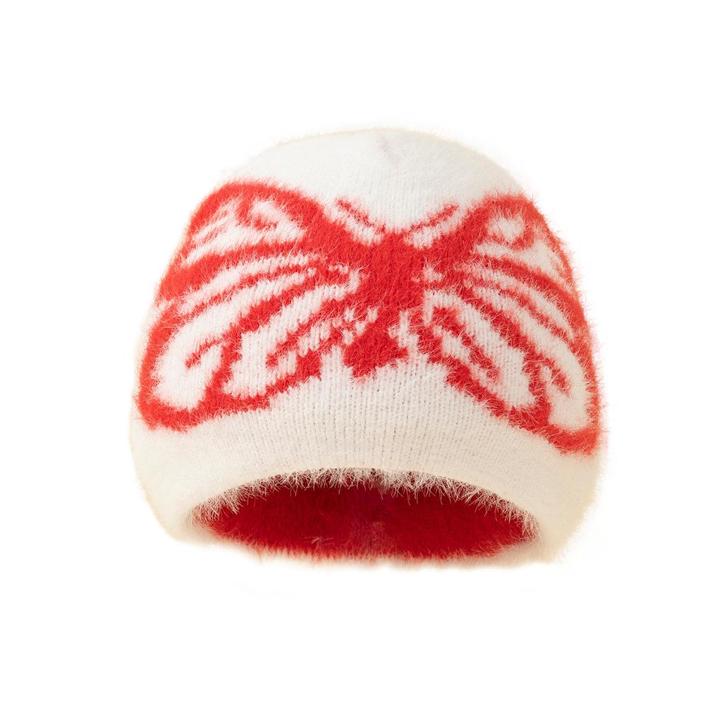 Winter Design Butterfly Bag Head Hairball Warm Hat Cold And Windproof Fleece Knitted Hat