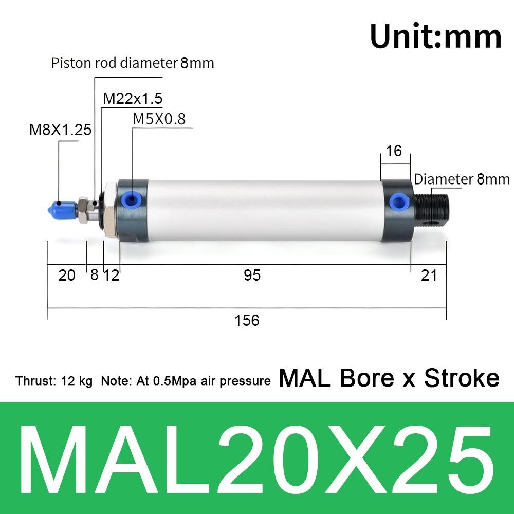 1Pcs 16/20/25/32/40mm Cylind Bore Pneumatic Air Cylinder Double Compressed 25/50/75/100mm Strok MAL Cylinder Aluminum Alloy