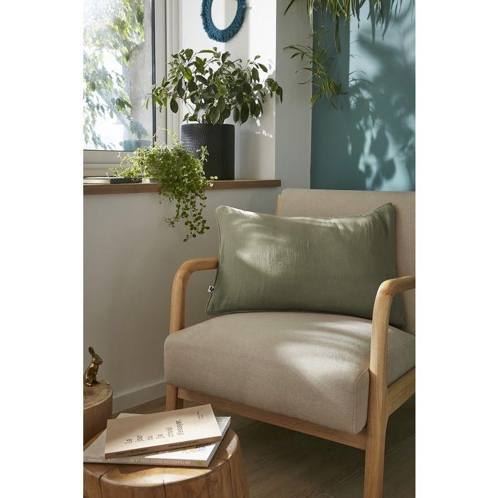 Coussin Déhoussable 40 X 60 Cm GAIA Romarin – Gaze De Coton Avec Passepoil Élégant